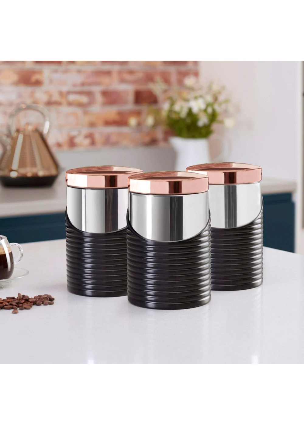 Tower Linear Rose Gold Set Of 3 Canister - One Size Image 3