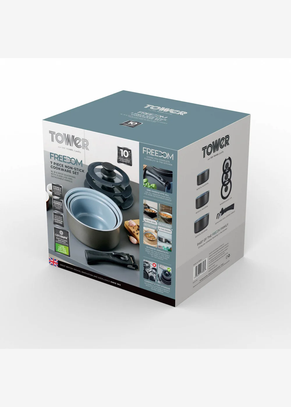 Tower Freedom 7 Piece Cookware Set w/Detachable Handle - One Size Image 2