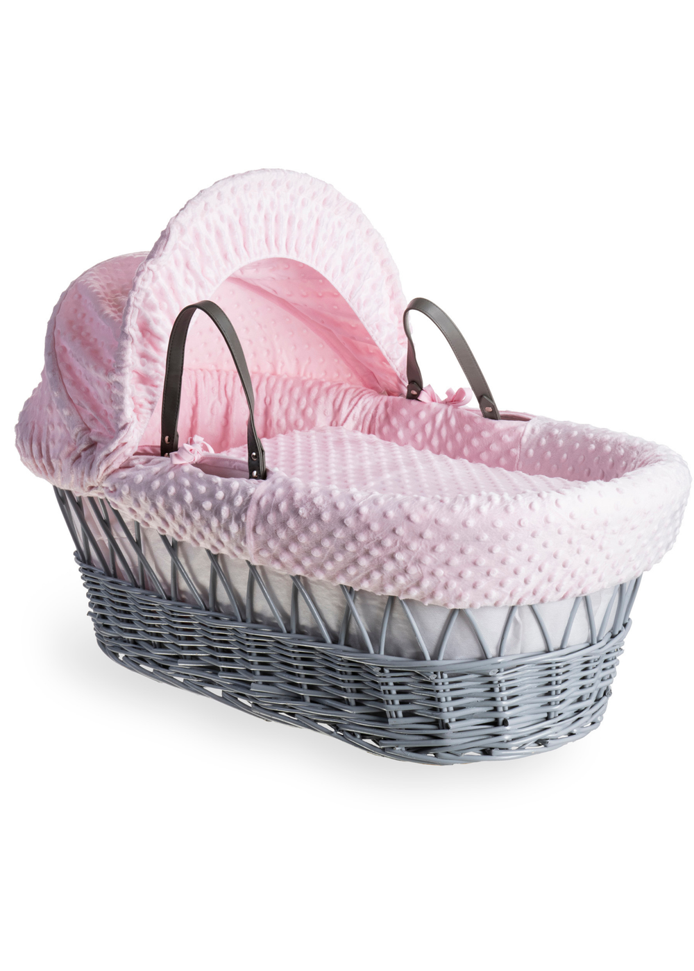 Clair de Lune Pink Dimple Grey Wicker Moses Basket - No Size Image 1