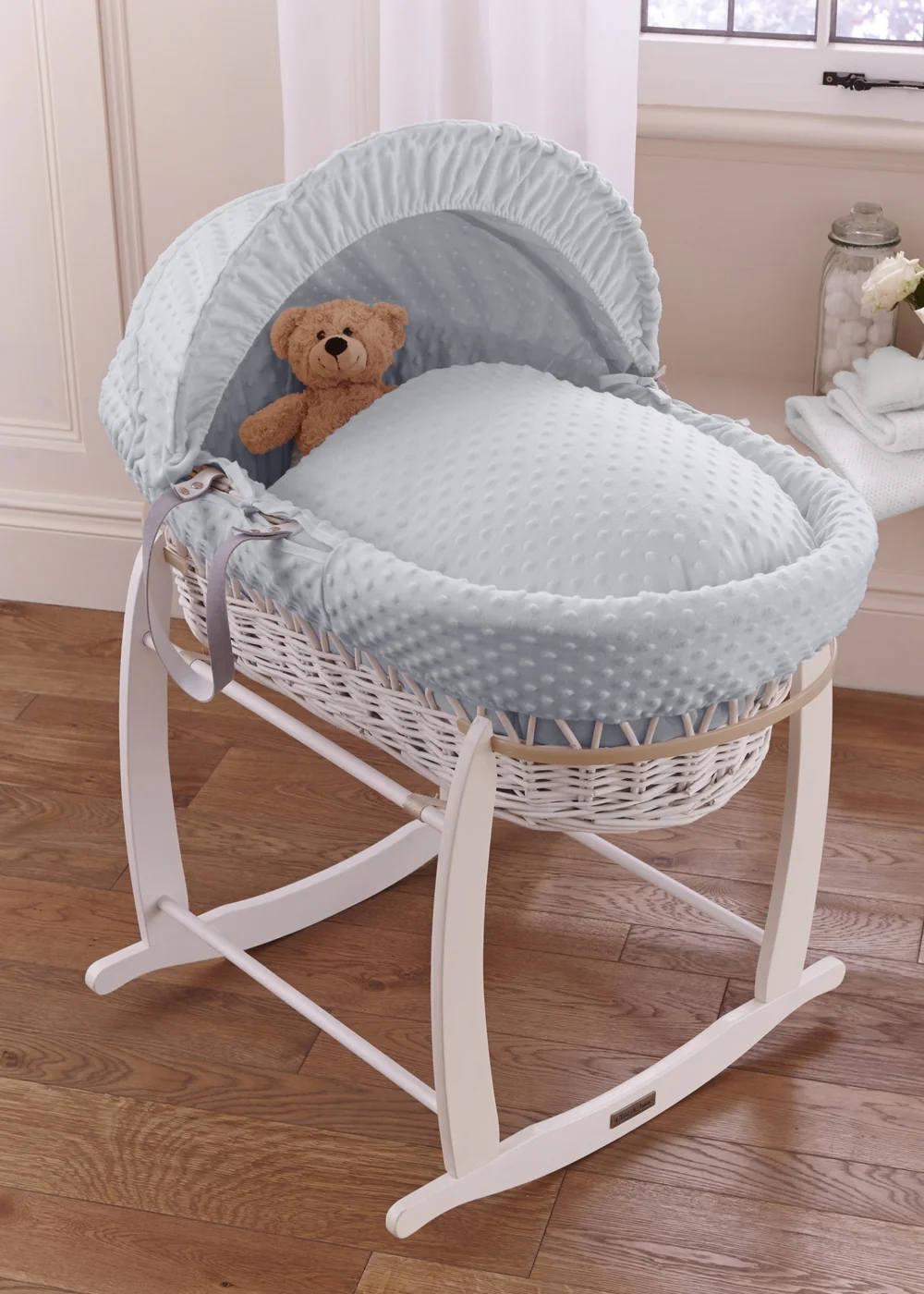 Clair de Lune Grey Dimple Wicker Moses Basket - No Size Image 1
