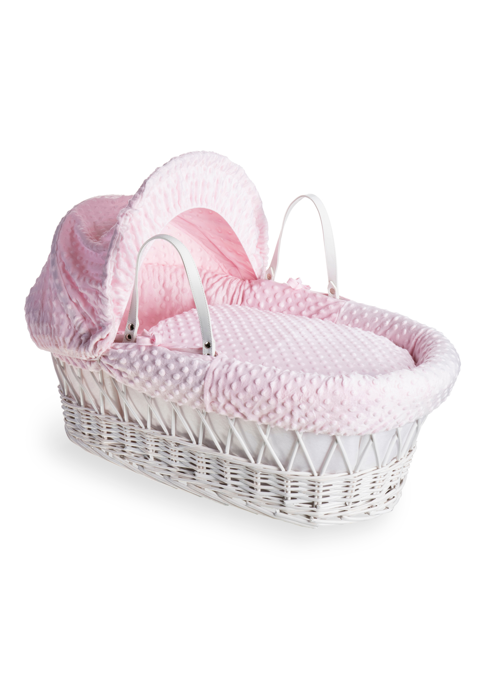 Clair de Lune Pink Dimple White Wicker Moses Basket - No Size Image 1