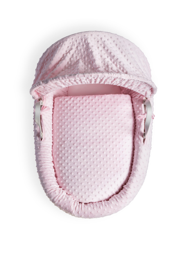 Clair de Lune Pink Dimple White Wicker Moses Basket