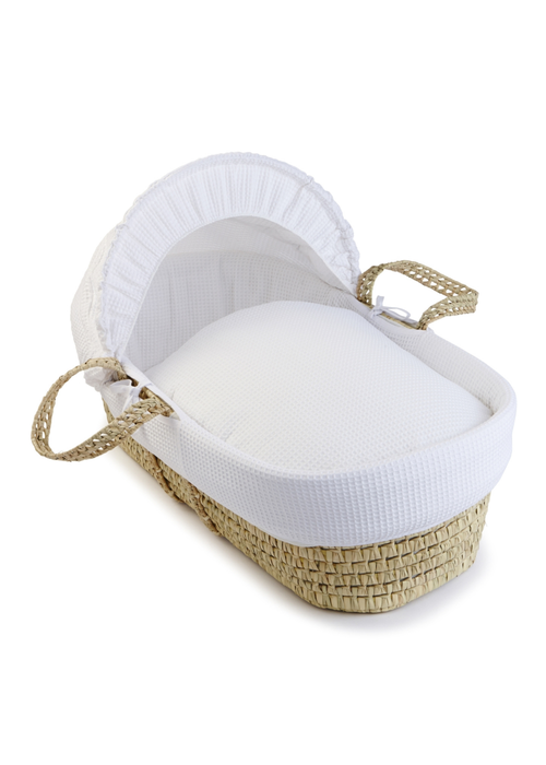 Clair de Lune White Waffle Palm Moses Basket - One Size Image 2
