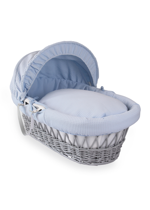 Clair de Lune Blue Waffle Wicker Moses Basket - One Size Image 2