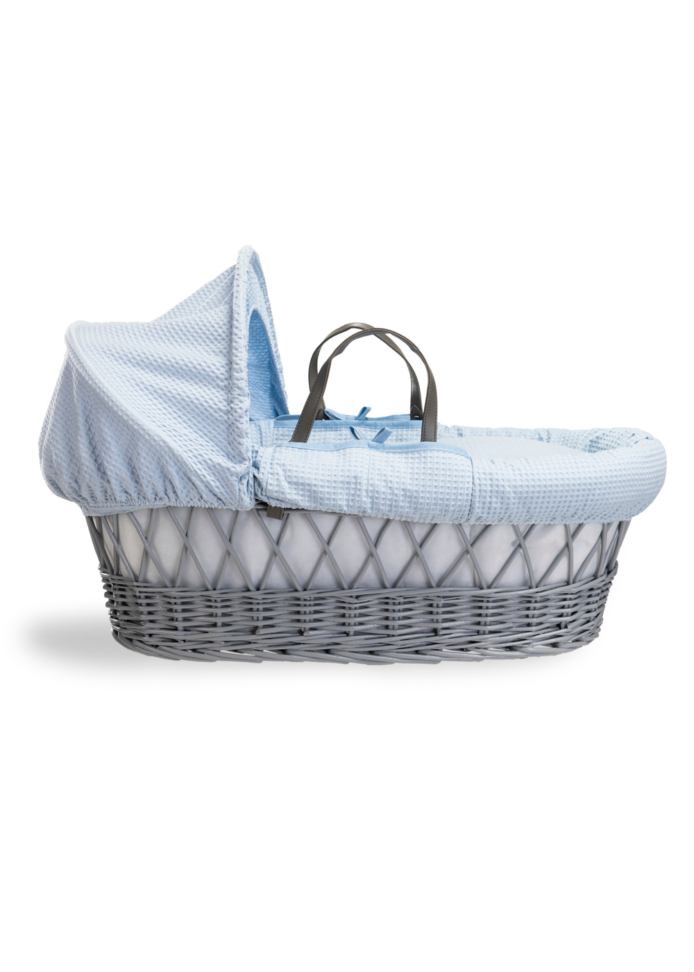 Clair de Lune Blue Waffle Wicker Moses Basket - One Size Image 1