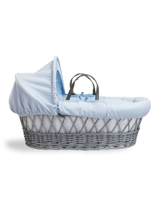 Clair de Lune Blue Waffle Wicker Moses Basket - One Size Image 1