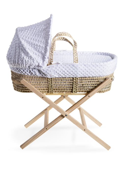 Clair de Lune Dimple Palm Moses Basket with Natural Stand - One Size Image 1