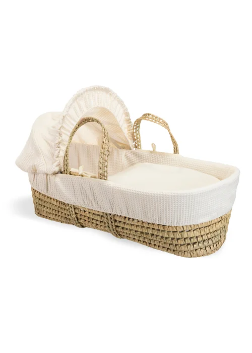 Clair de Lune Cream Waffle Palm Moses Basket with Natural Folding Stand - No Size Image 3