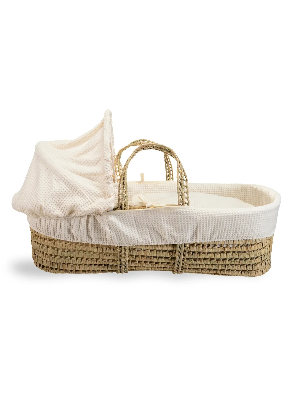 Clair de Lune Cream Waffle Palm Moses Basket with Natural Folding Stand - No Size Image 4