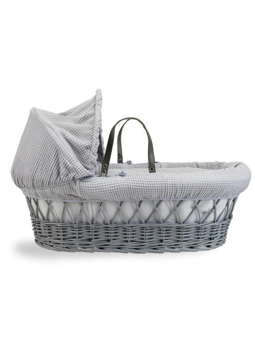 Clair de Lune Grey Waffle Wicker Moses Basket with Deluxe Rocking Stand - No Size Image 2