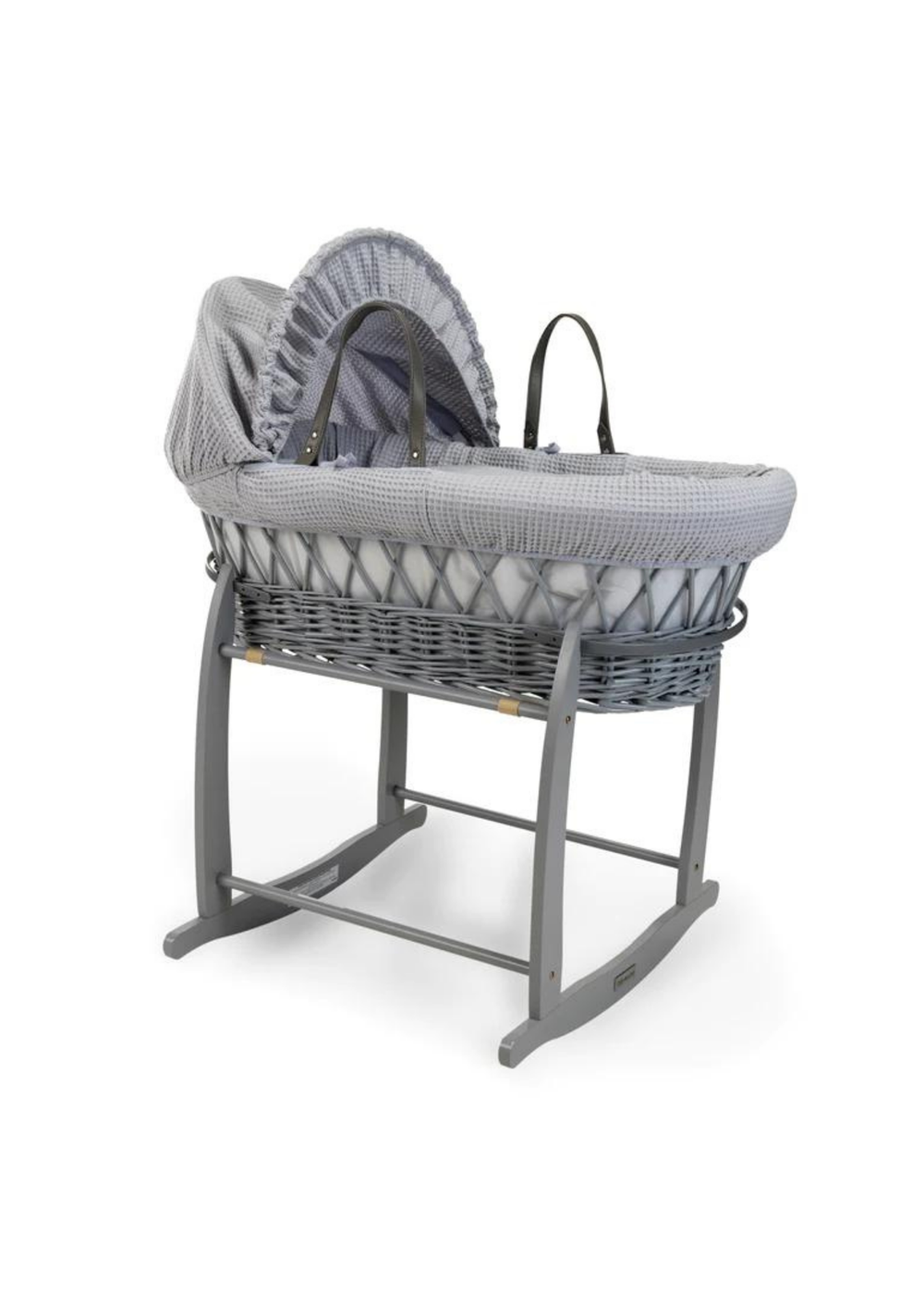 Clair de Lune Grey Waffle Wicker Moses Basket with Deluxe Rocking Stand - No Size Image 4