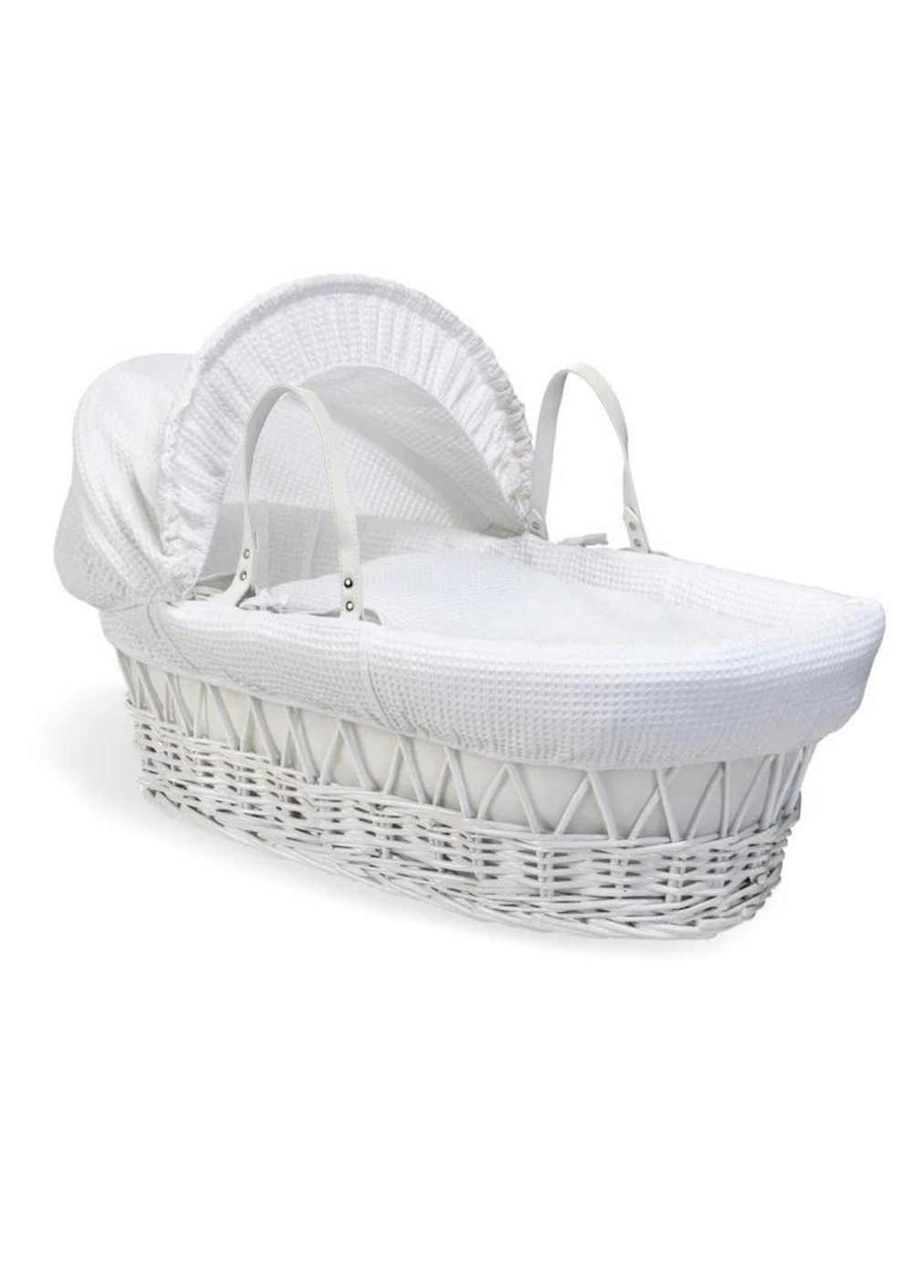 Clair de Lune White Waffle Wicker Moses Basket with Deluxe Rocking Stand - One Size Image 1