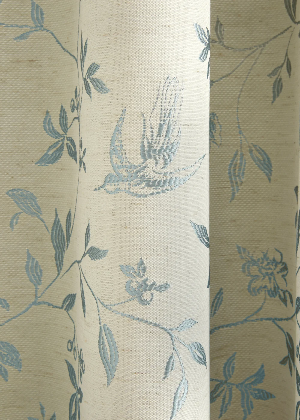 Curtina Bird Trail Jacquard Blue Pencil Pleat Curtains - 46W X 54D (116x137cm) Image 2