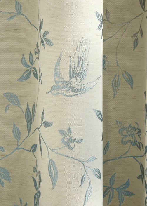 Curtina Bird Trail Jacquard Blue Pencil Pleat Curtains - 46W X 54D (116x137cm) Image 2