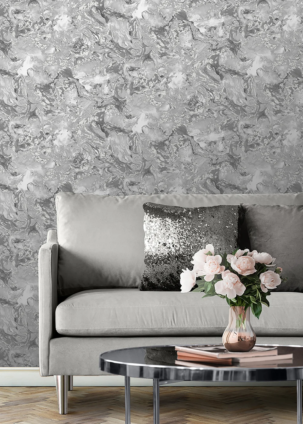 Muriva Elixir Marble Silver Wallpaper - One Size Image 2
