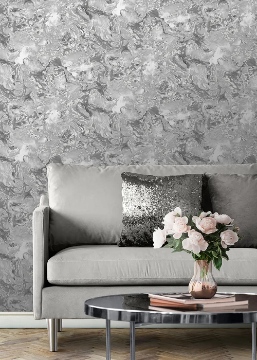 Muriva Elixir Marble Silver Wallpaper - One Size Image 2