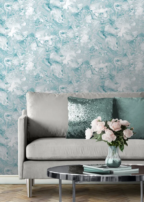 Muriva Elixir Marble Teal Wallpaper - One Size Image 2