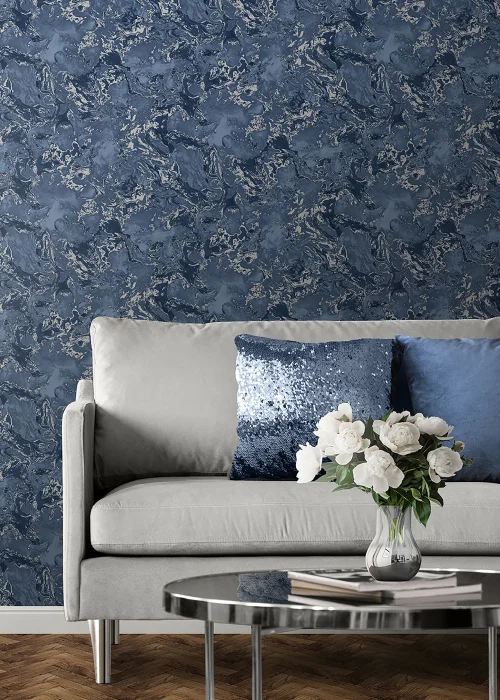 Muriva Elixir Marble Blue & Silver Wallpaper - One Size Image 2
