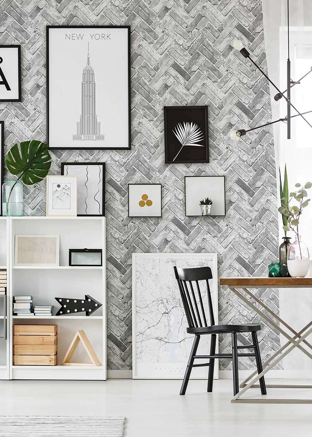 Muriva Herringbone Brick Grey Wallpaper - One Size Image 3