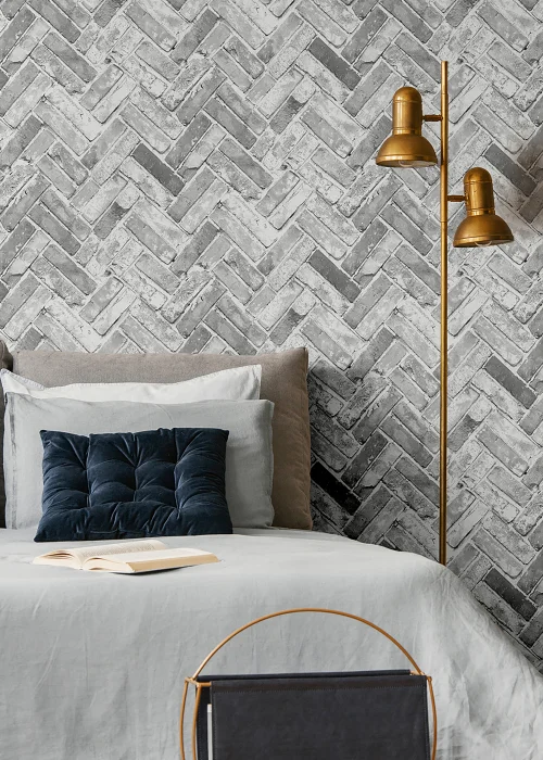 Muriva Herringbone Brick Grey Wallpaper - One Size Image 2