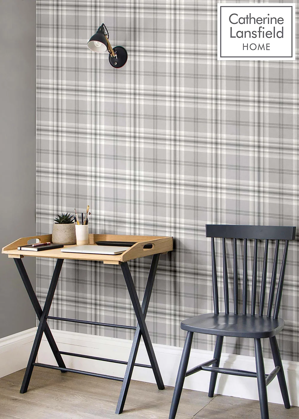Catherine Lansfield Kelso Check Light Grey Wallpaper - One Size Image 2