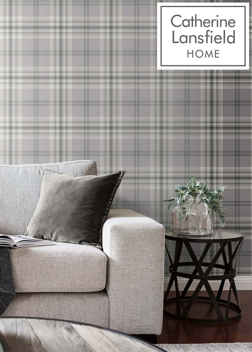 Catherine Lansfield Kelso Check Light Grey Wallpaper - One Size Image 3
