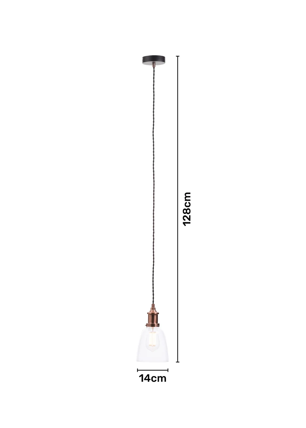 INLIGHT Warehouse 1 Light Diner Style Ceiling Pendant Copper (31-128cm x 14cm) - One Size Image 4