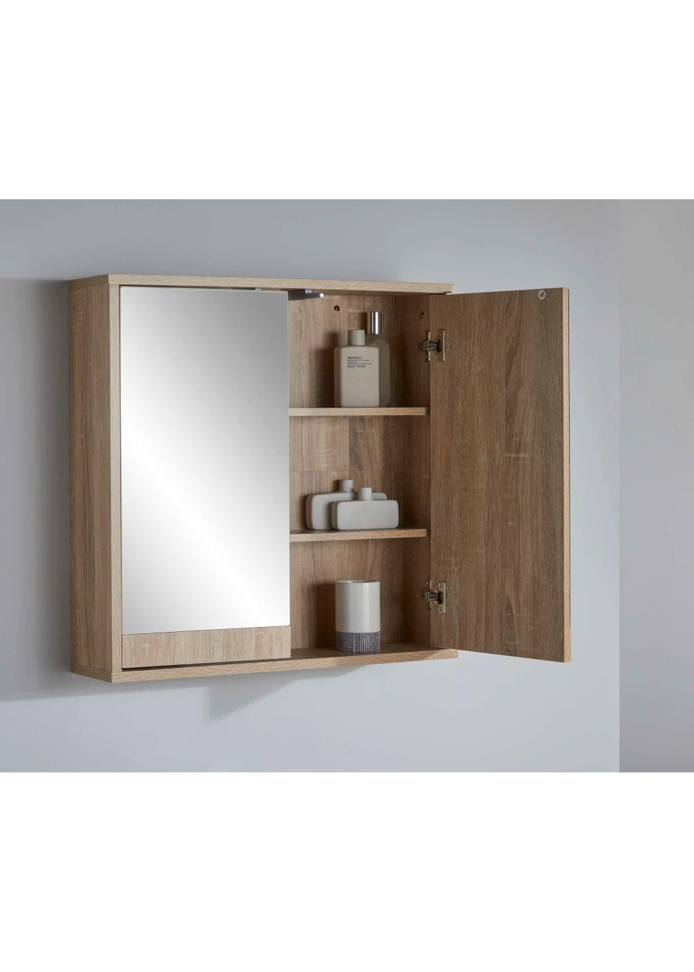 Lloyd Pascal Castleton Oak Effect Double Mirror Cabinet Natural (60cm x 60cm x 15cm) - One Size Image 1
