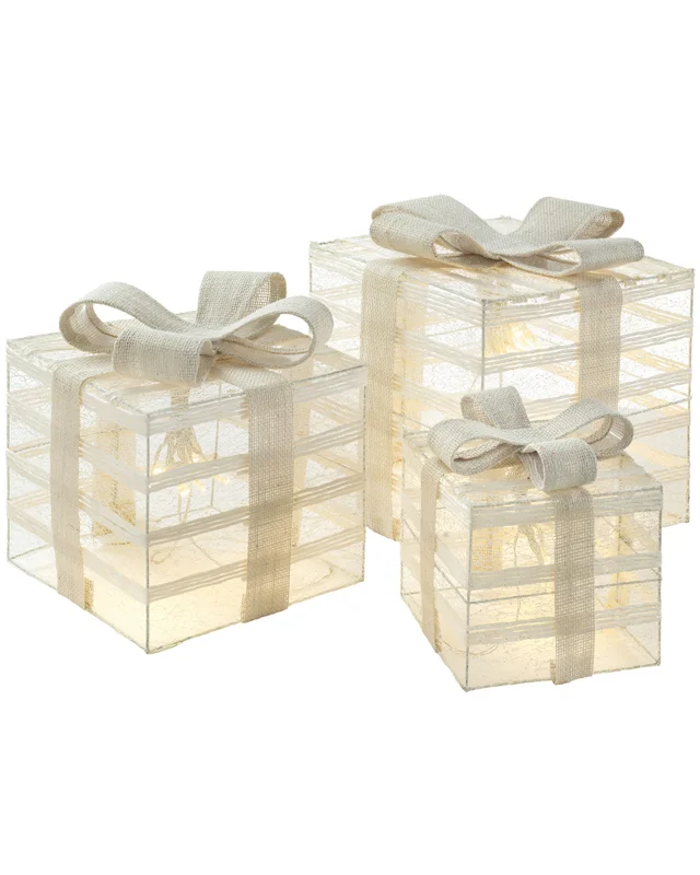 WeRChristmas White Set Of 3 Pre-Lit Christmas Gift Boxes 42 Warm White Leds 15-26 Cm
