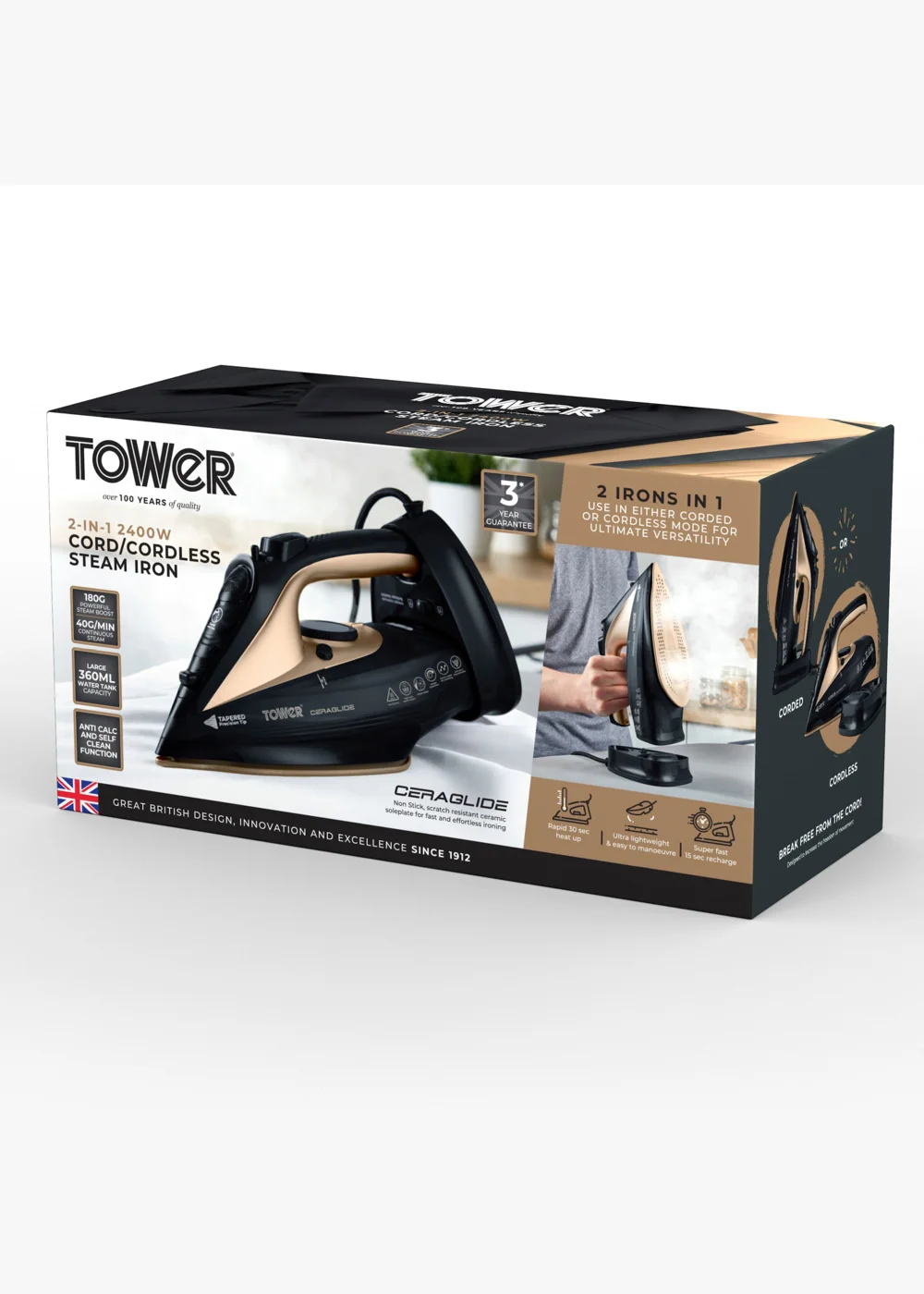 Tower CeraGlide 2400W Cord Cordless Steam Iron - One Size Image 2