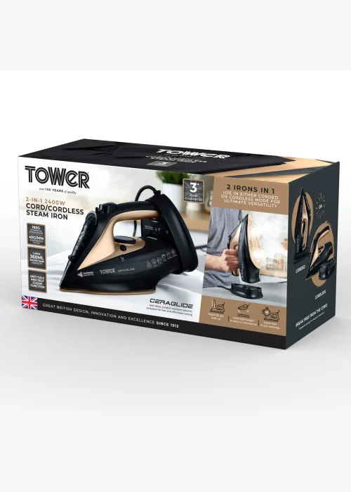 Tower CeraGlide 2400W Cord Cordless Steam Iron - One Size Image 2