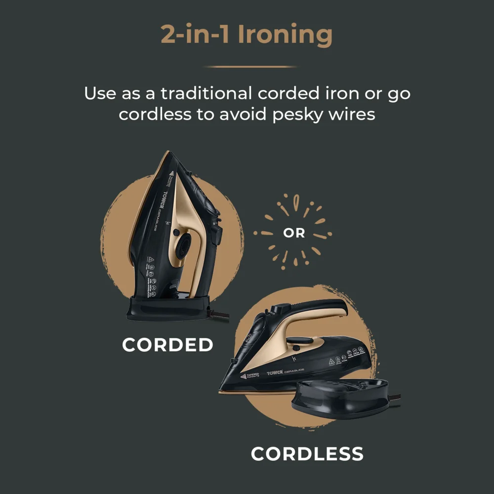 Tower CeraGlide 2400W Cord Cordless Steam Iron - One Size Image 3