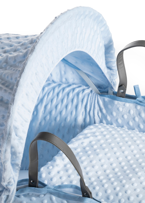 Clair de Lune Blue Dimple Wicker Moses Basket With Deluxe Rocking Stand - No Size Image 5