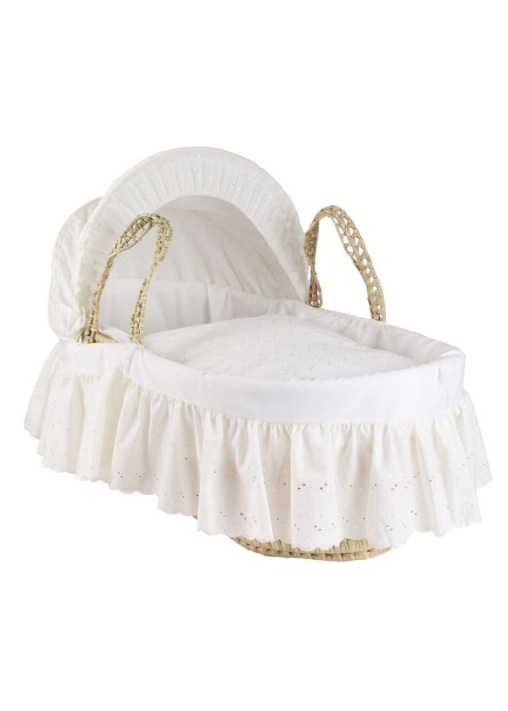 Clair de Lune White Broderie Anglaise Palm Moses Basket - One Size Image 1