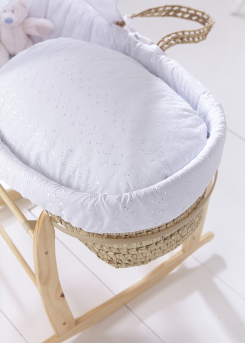 Clair de Lune White Broderie Anglaise Palm Moses Basket - One Size Image 3