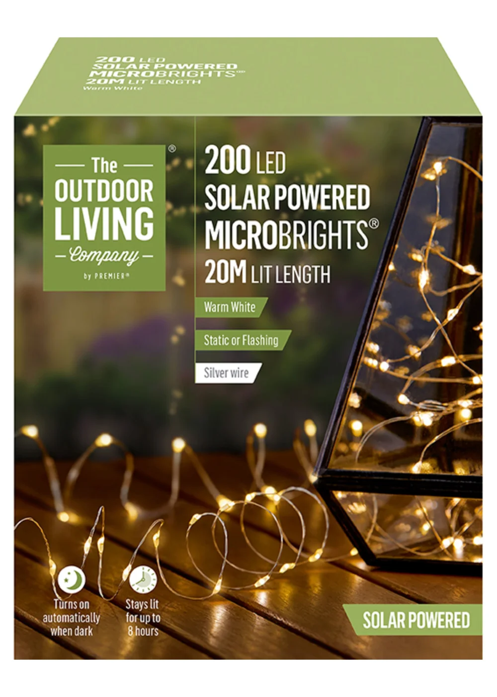 Premier Decorations 200 Warm White LED Solar Powered Microbrights (20m) - No Size Image 2