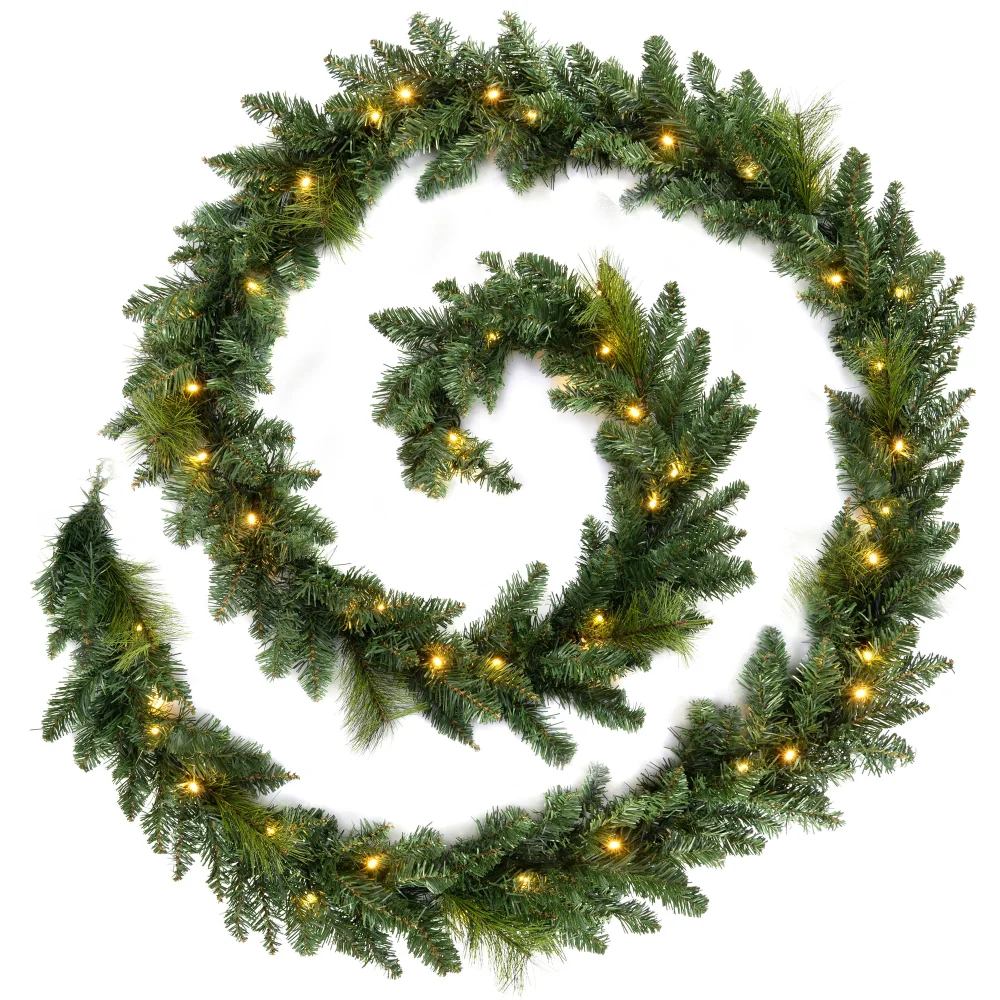 WeRChristmas Green Pre-Lit Plain Artificial Christmas Garland 80 Warm White Leds 18 Ft - No Size Image 1