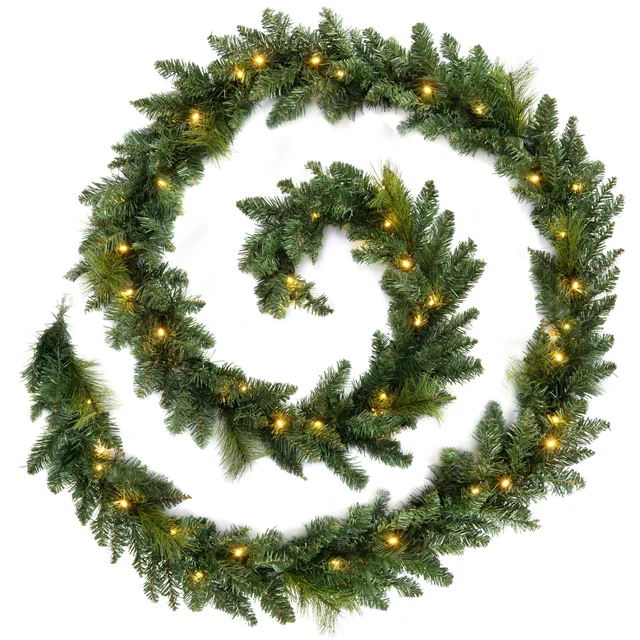 WeRChristmas Green Pre-Lit Plain Artificial Christmas Garland 80 Warm White Leds 18 Ft