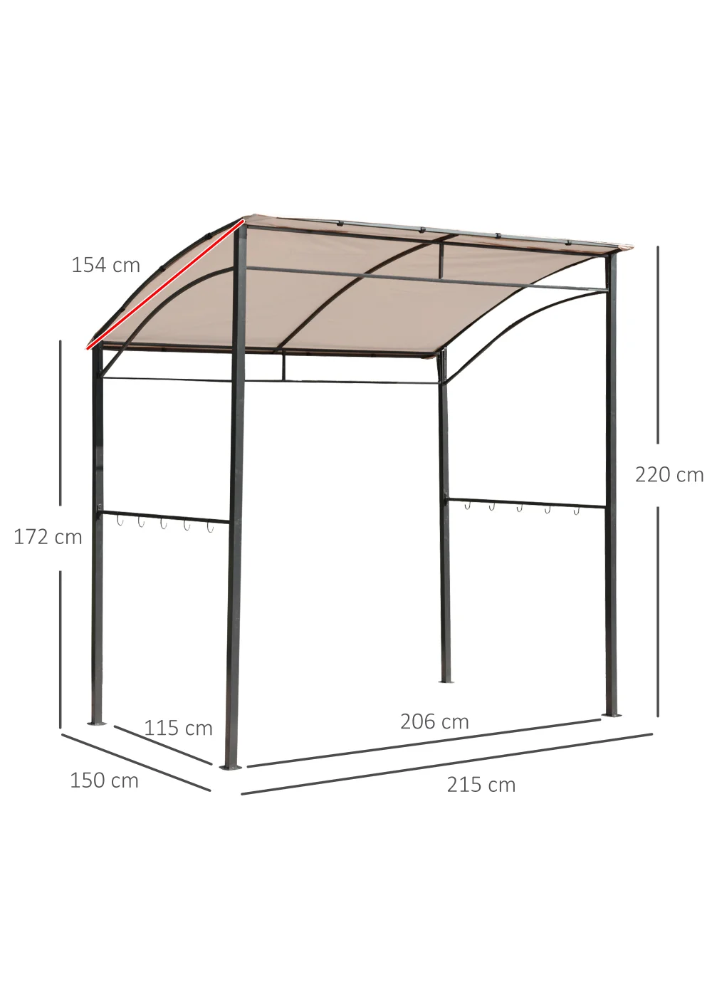 Outsunny Beige Garden Gazebo Tent (2m x 1.5m x 2m) - One Size Image 3