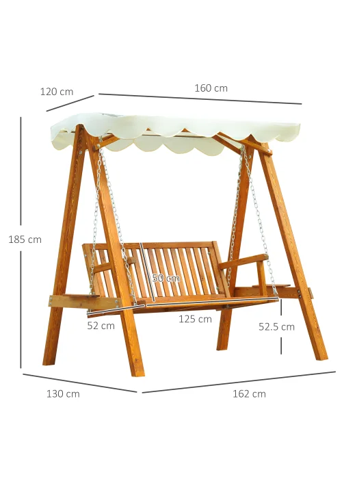Outsunny 2 Seater Wooden Garden Canopy Swing Chair Hammock Bench - No Size Image 3