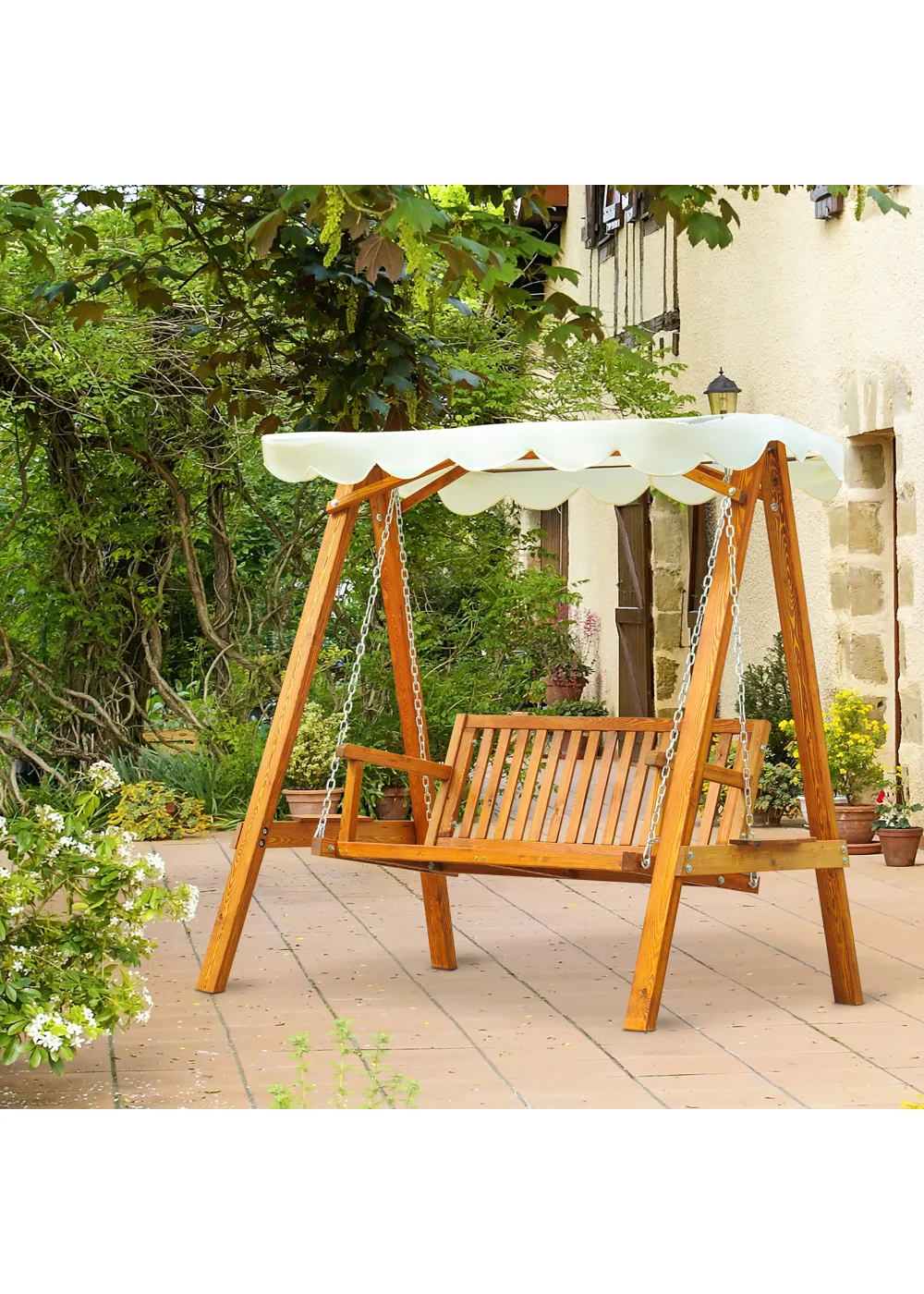 Outsunny 2 Seater Wooden Garden Canopy Swing Chair Hammock Bench - No Size Image 1