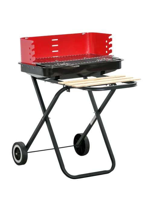 Outsunny Foldable Charcoal Barbecue Grill with Wheels (57cm x 64cm x 83cm) - No Size Image 2