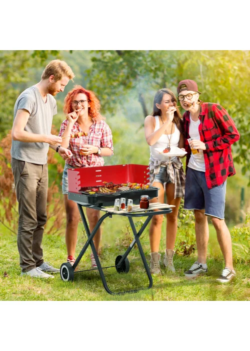 Outsunny Foldable Charcoal Barbecue Grill with Wheels (57cm x 64cm x 83cm) - No Size Image 1