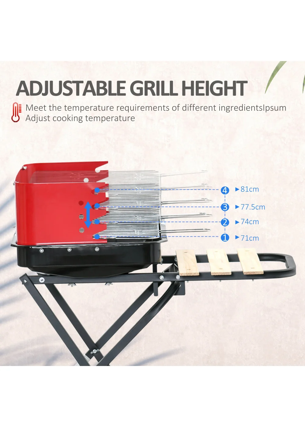 Outsunny Foldable Charcoal Barbecue Grill with Wheels (57cm x 64cm x 83cm) - No Size Image 4