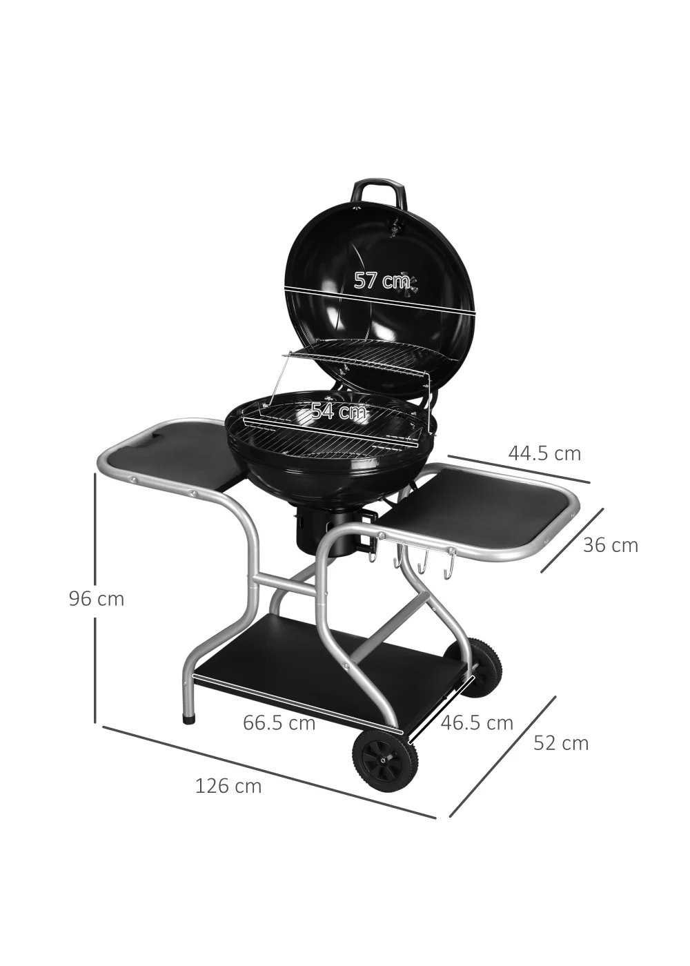 Outsunny Charcoal Trolley Barbecue Grill with Wheels (126cm x 52cm x 96cm) - No Size Image 3