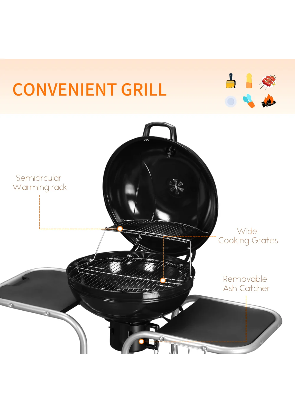 Outsunny Charcoal Trolley Barbecue Grill with Wheels (126cm x 52cm x 96cm) - No Size Image 4
