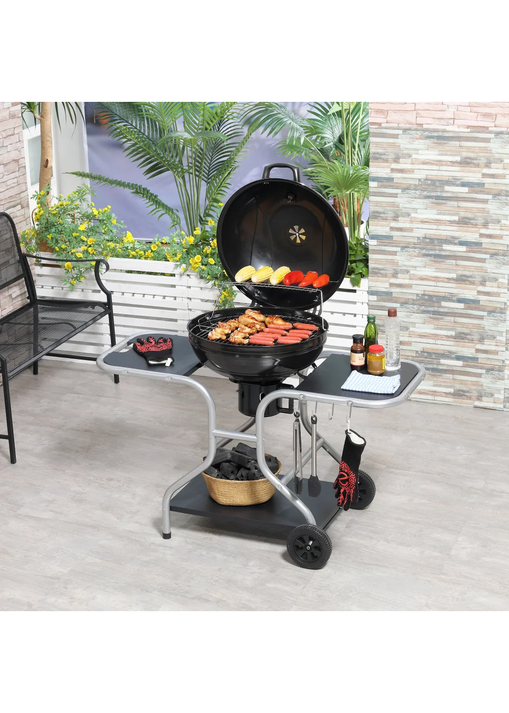 Outsunny Charcoal Trolley Barbecue Grill with Wheels (126cm x 52cm x 96cm) - No Size Image 1