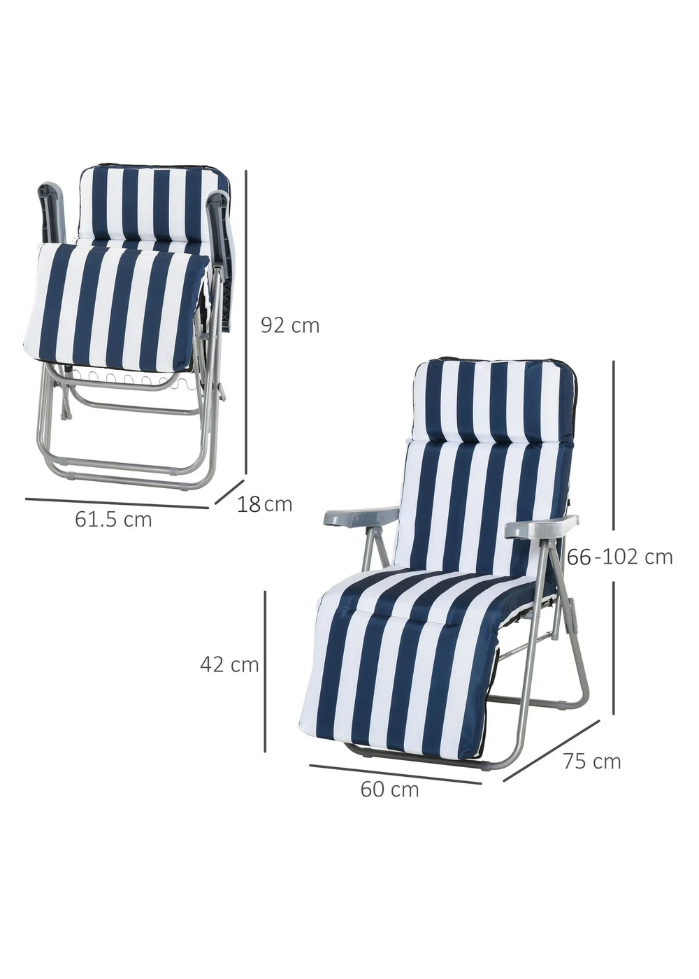 Outsunny Set of 2 Garden Patio Foldable Sun Recliners Loungers - No Size Image 3