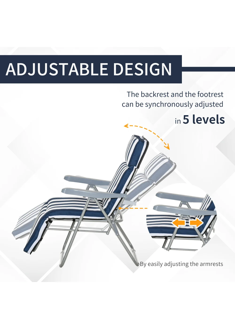 Outsunny Set of 2 Garden Patio Foldable Sun Recliners Loungers - No Size Image 5