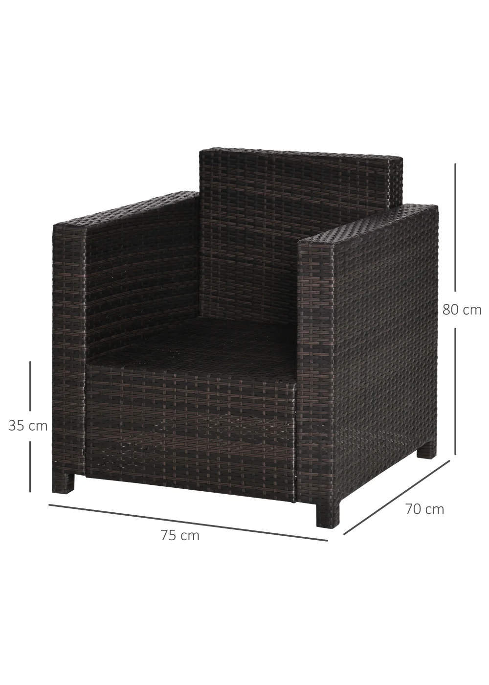 Outsunny 1 Seater Rattan Garden Chair (75cm x 70cm x 80cm) - One Size Image 3